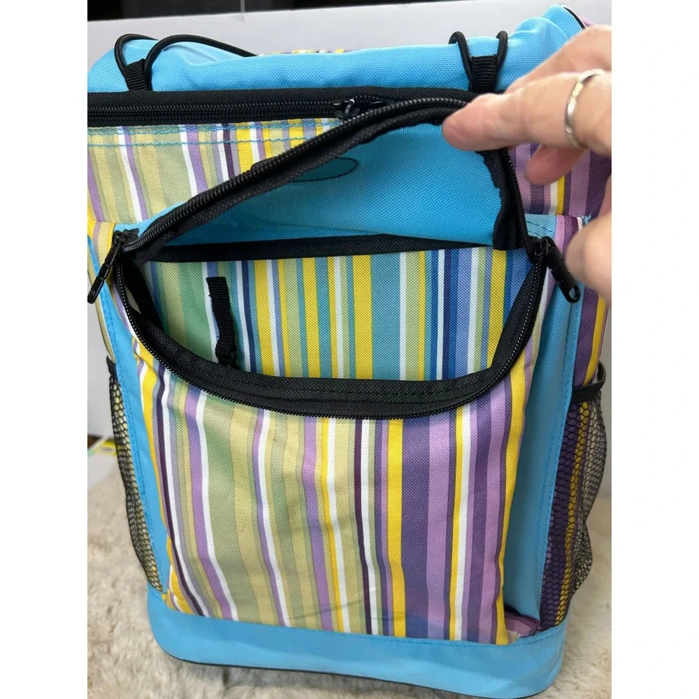 Nicole Miller Home Rolling Insulated Cooler Bag Striped Blue Yellow Purple
